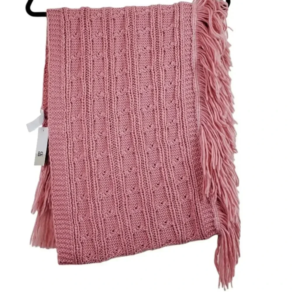 NEW BP One Size Pink Cable Knit Fringe Scarf